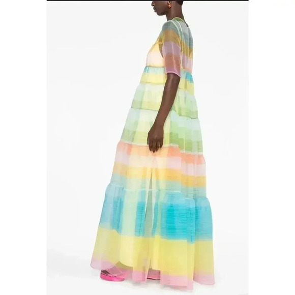 NWT $495 Staud Multicolor Coastal Ombre Hyacinth Organza Tiered Maxi Dre… - Picture 7 of 16